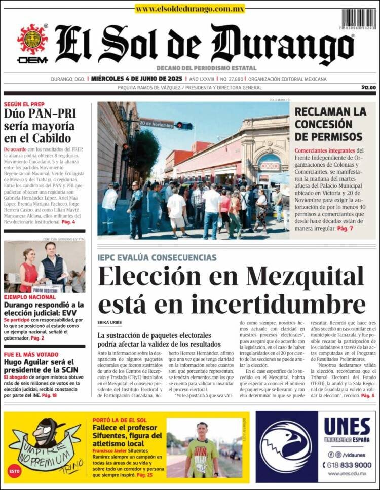 Portada de El Sol de Durango (Mexico)