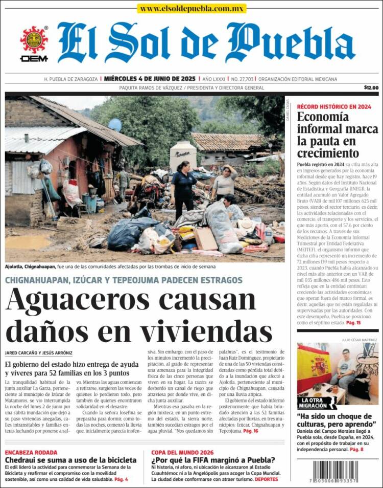Portada de El Sol de Puebla (México)