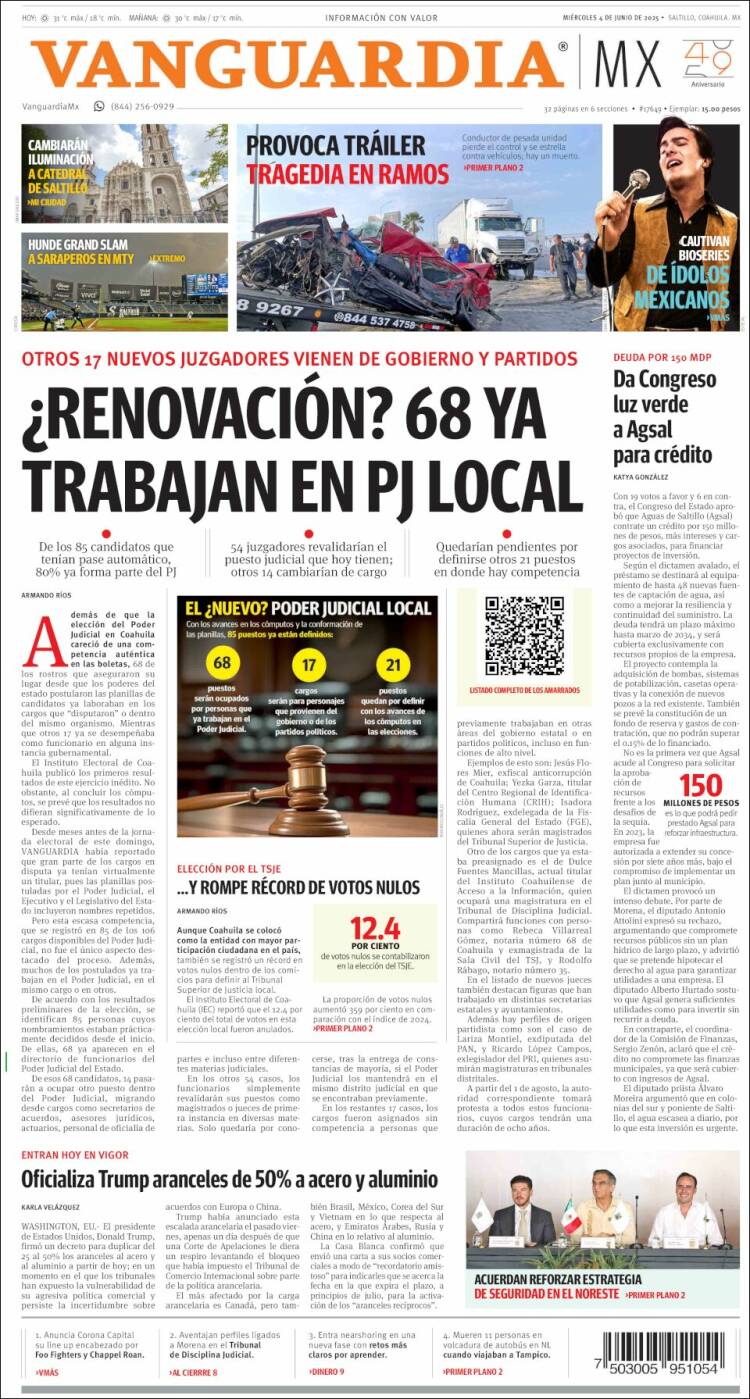 Portada de Vanguardia (Mexico)