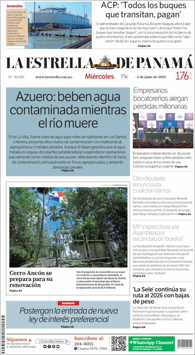 Portada de La Estrella de Panamá (Panama)