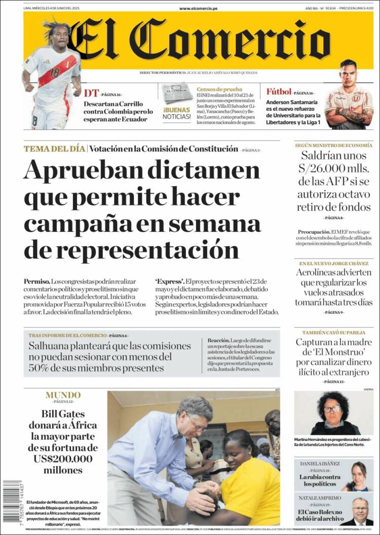 Portada de El Comercio (Peru)