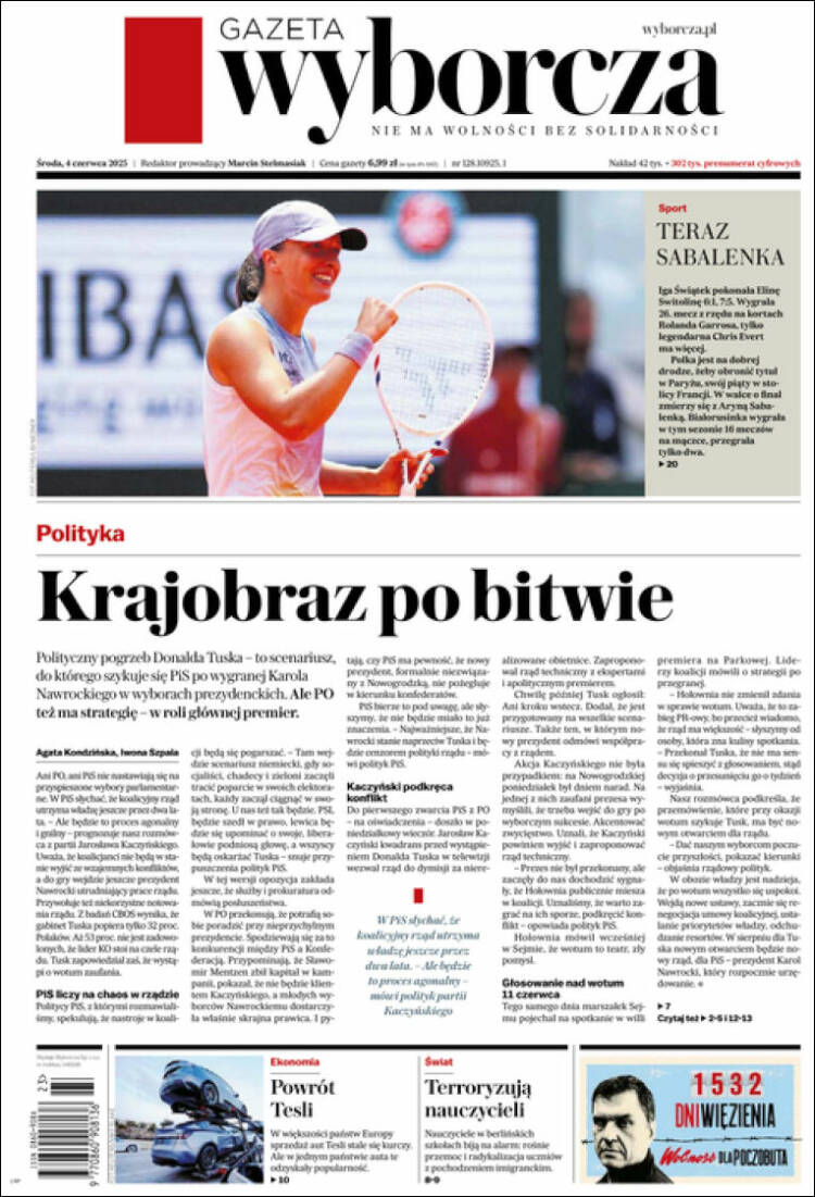 Portada de Gazeta Wyborcza (Pologne)