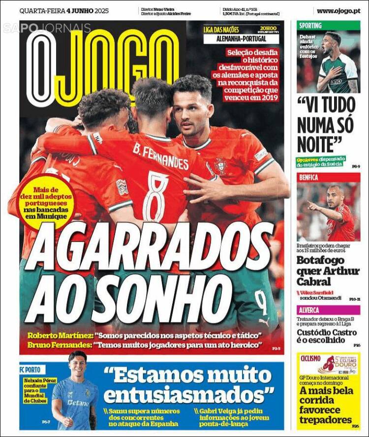 Portada de O Jogo (Portugal)