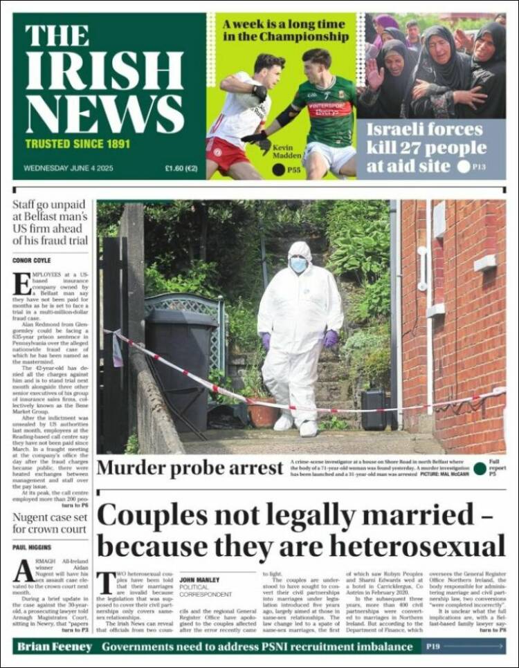Portada de Irish News (Royaume-Uni)