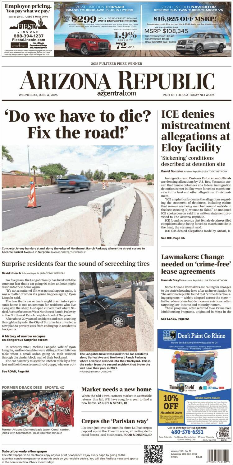 Portada de Arizona Republic News (États-Unis)