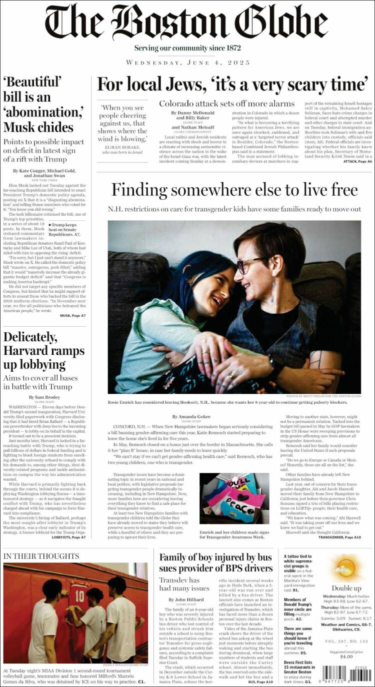 Portada de Boston Globe (USA)