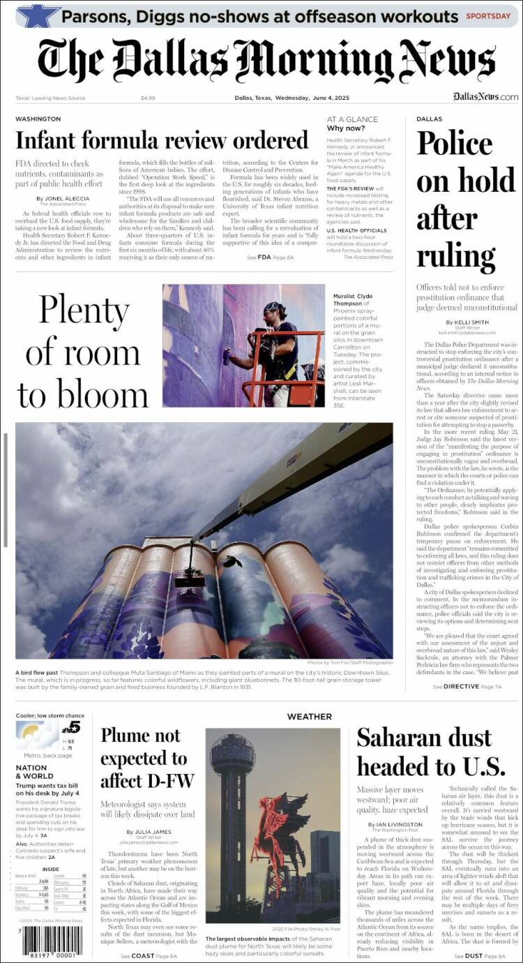 Portada de Dallas Morning News (États-Unis)