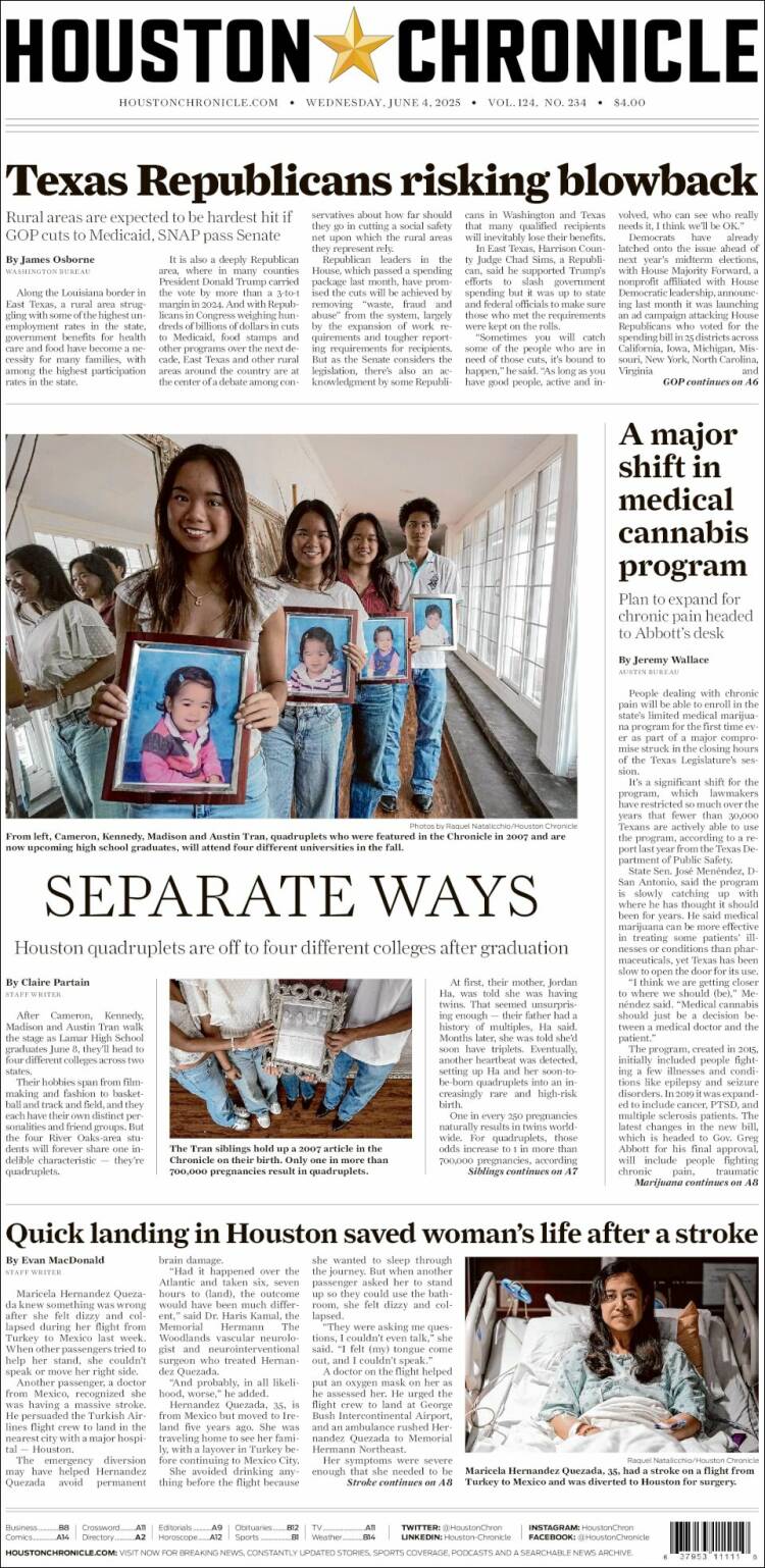Portada de Houston Chronicle (États-Unis)