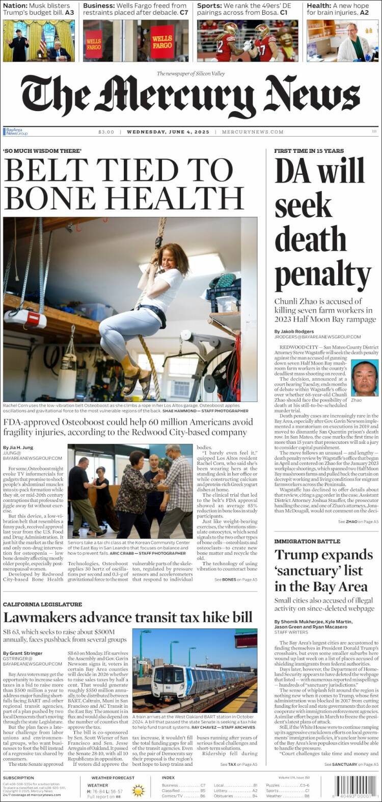 Portada de San Jose Mercury News (États-Unis)