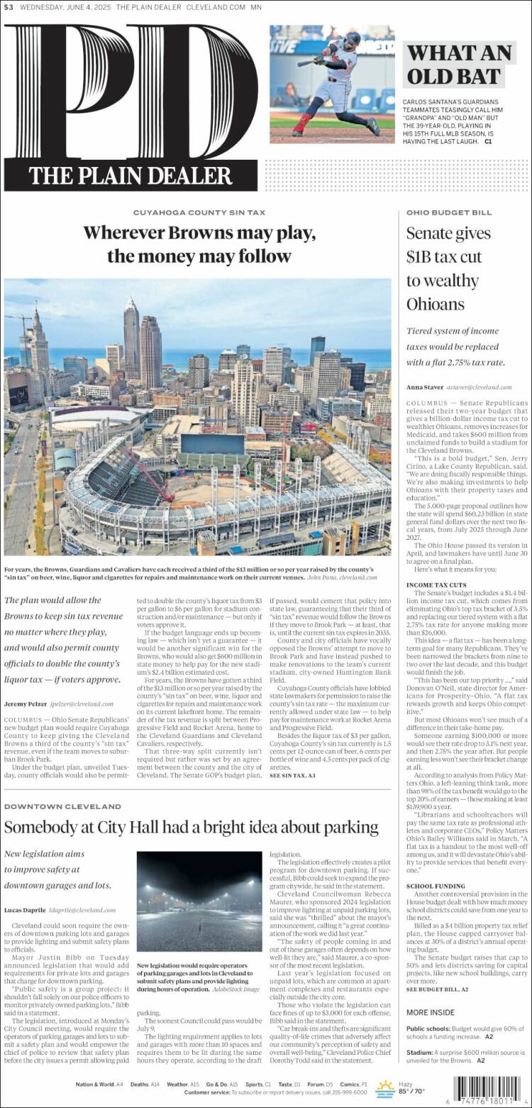 Portada de The Plain Dealer (USA)