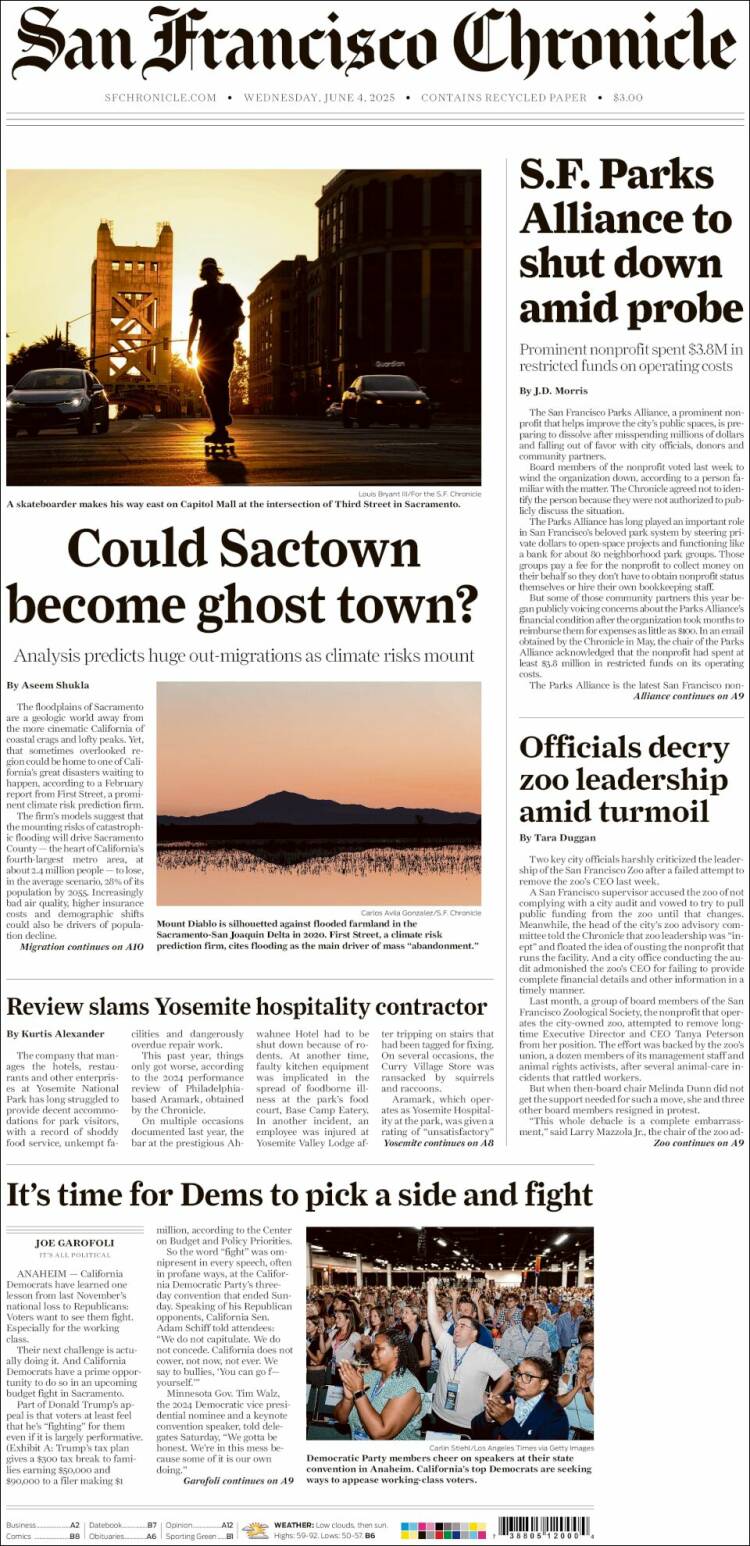 Portada de San Francisco Chronicle (USA)