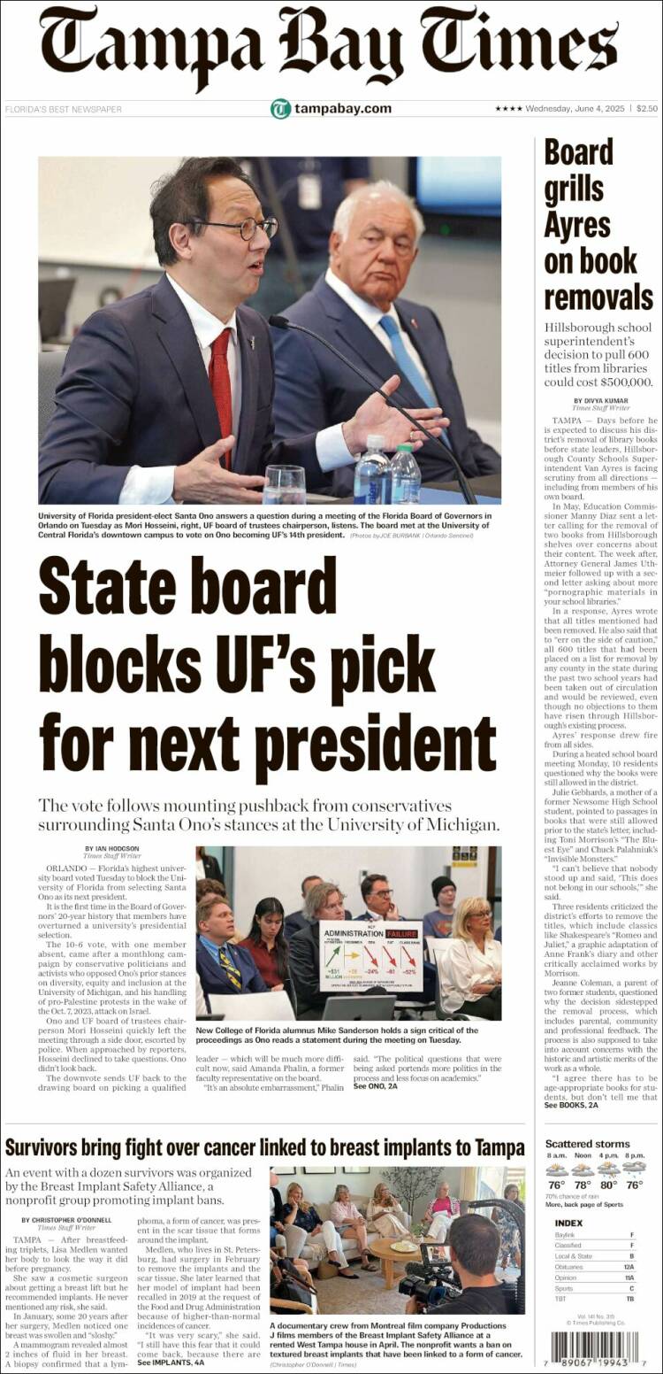 Portada de Tampa Bay Times (États-Unis)