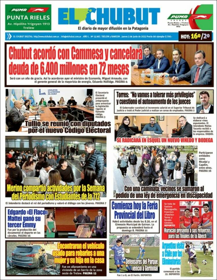 Portada de El Chubut (Argentina)