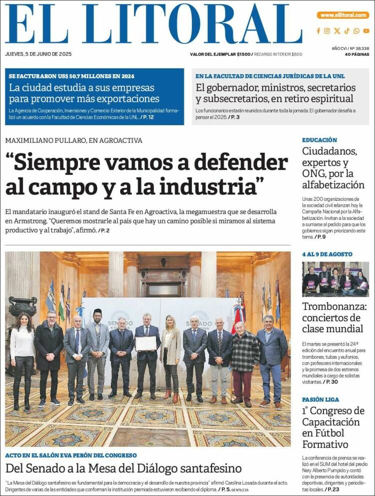 Portada de Diario El Litoral (Argentina)
