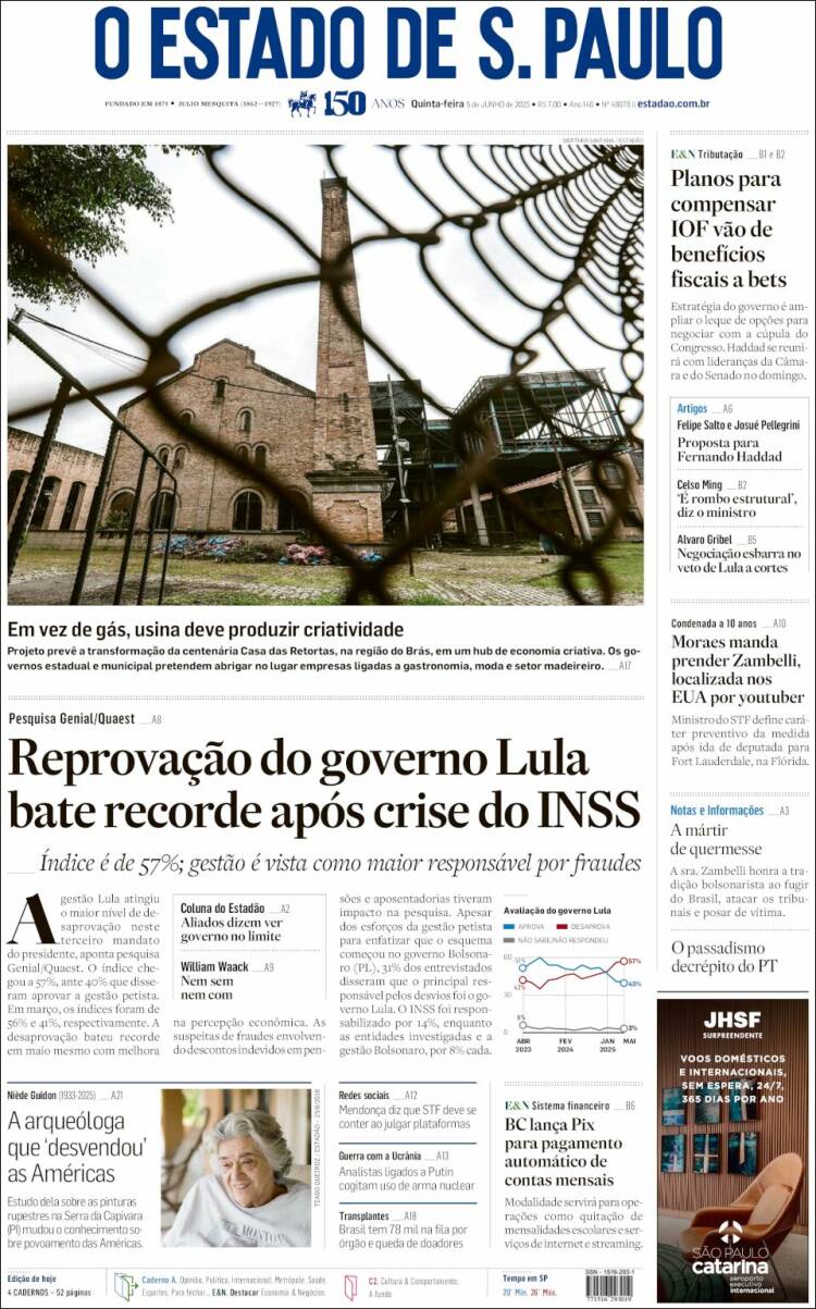 Portada de O Estado de São Paulo (Brésil)