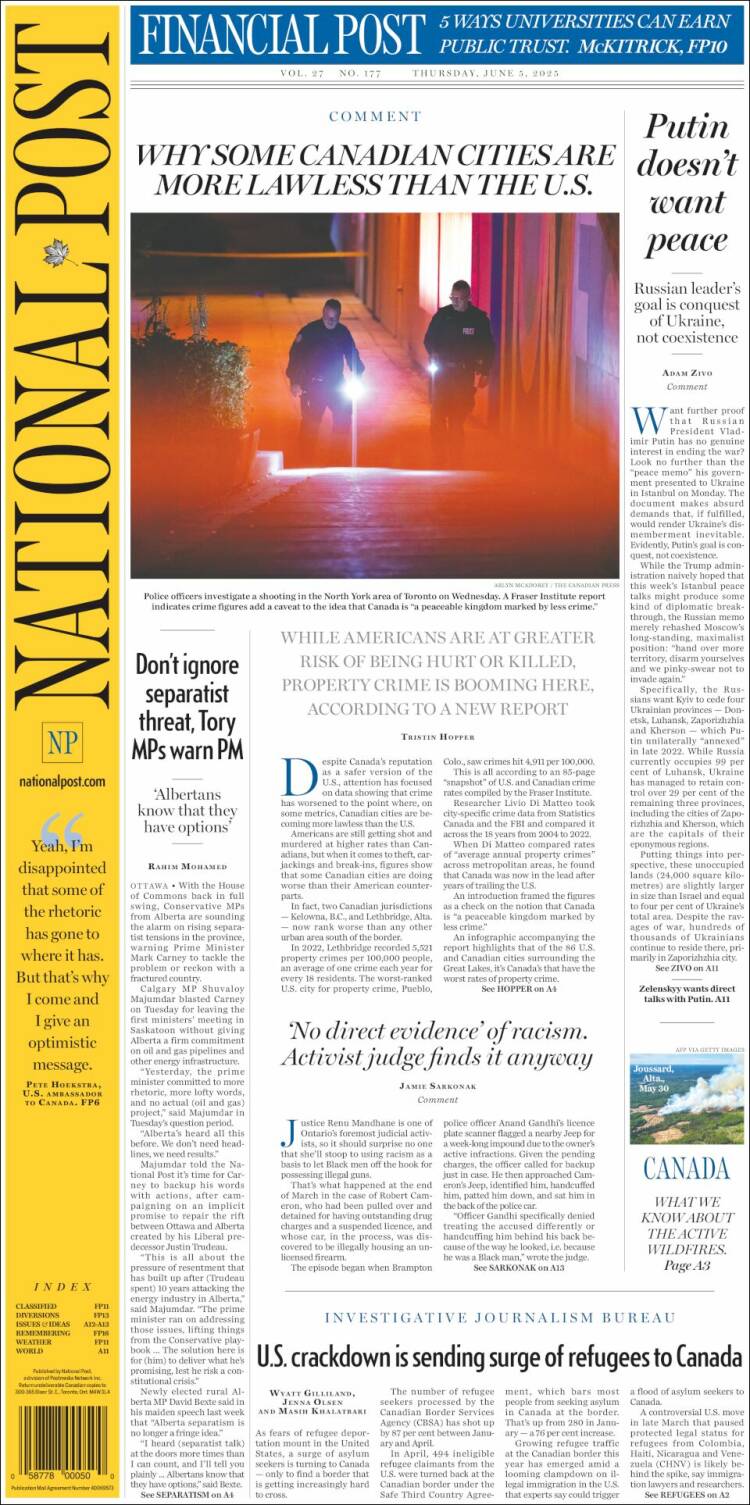 Portada de The National Post (Canada)