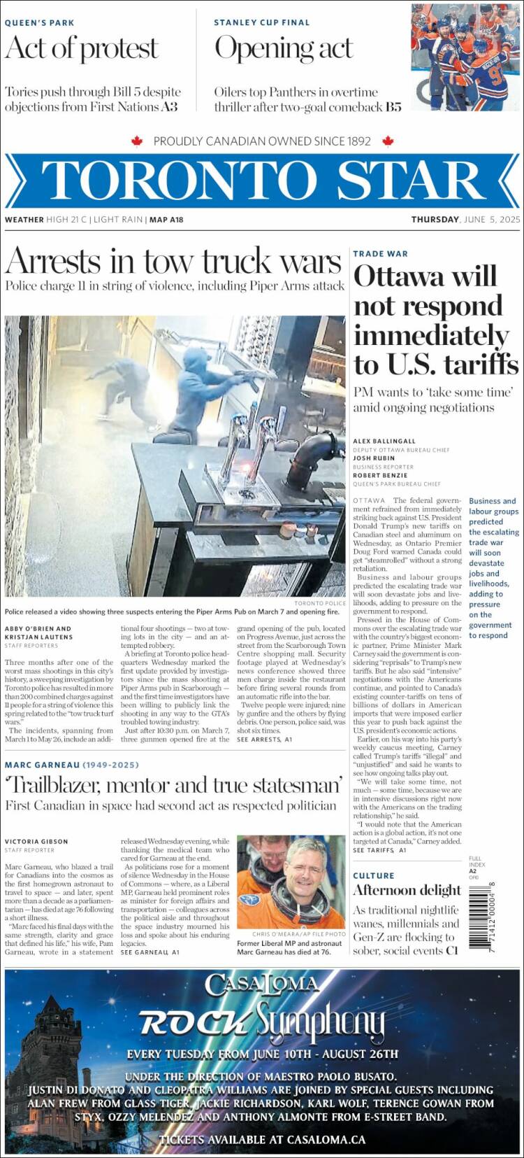 Portada de The Toronto Star (Canada)