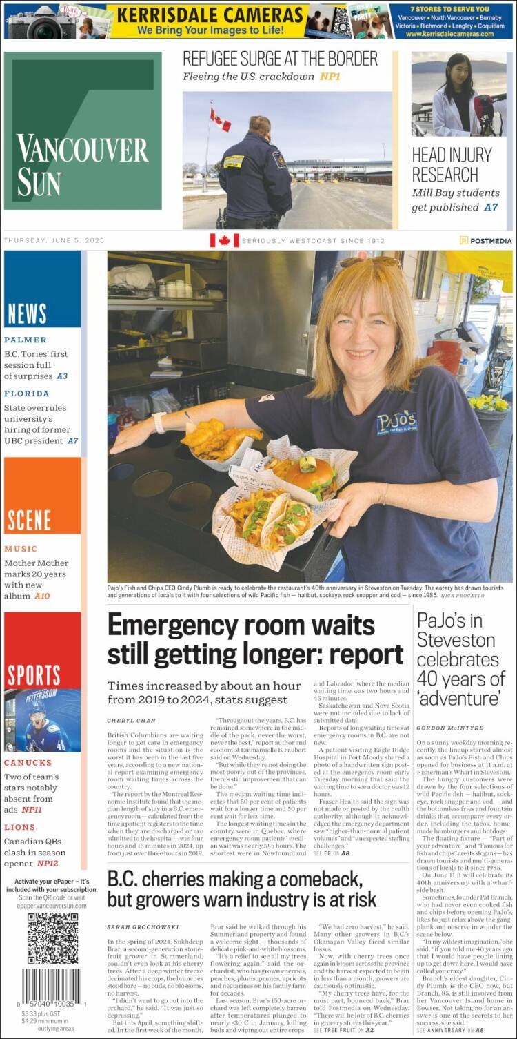 Portada de The Vancouver Sun (Canada)