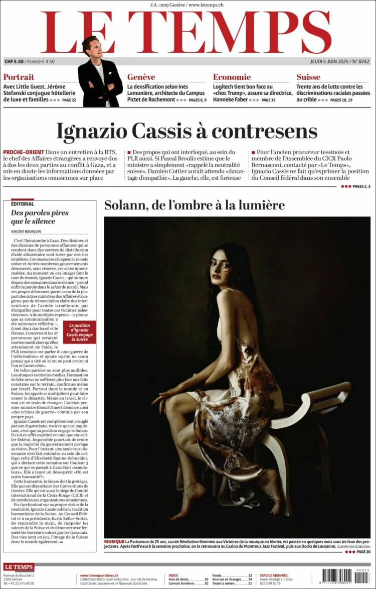 Portada de Le Matin (Switzerland)