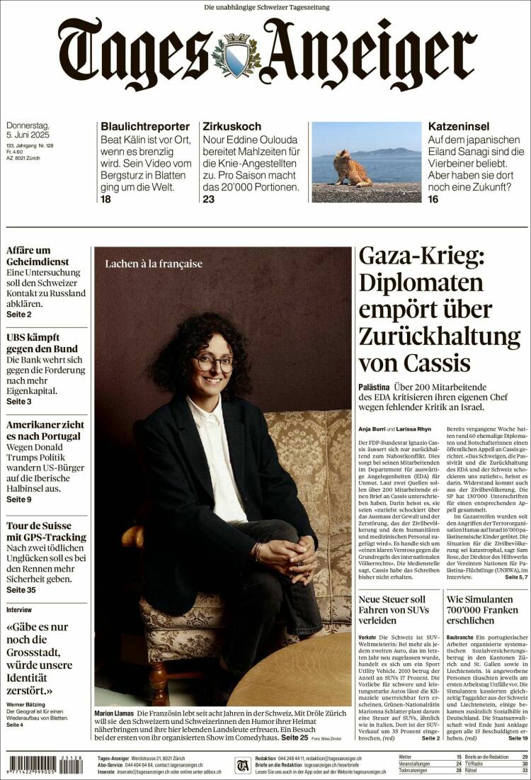 Portada de Tages-Anzeiger (Suiza)