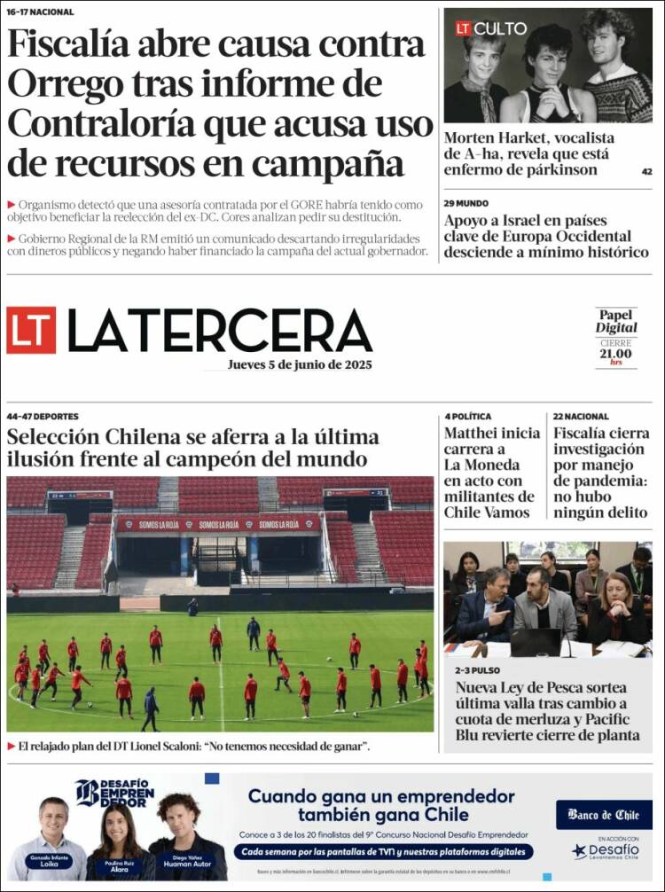 Portada de La Tercera (Chile)