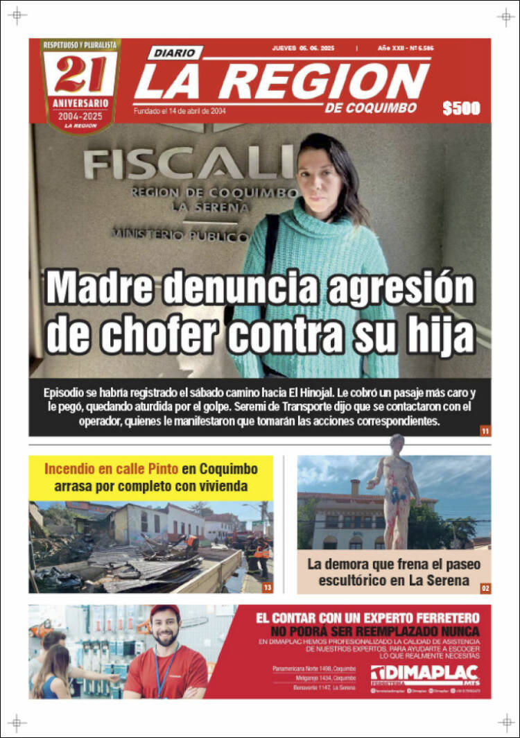 Portada de Diario La Región de Coquimbo (Chili)