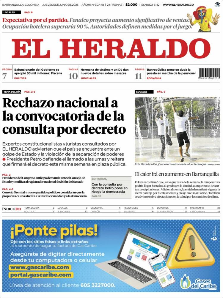 Portada de El Heraldo (Colombia)