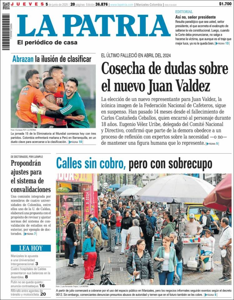 Portada de La Patria (Colombia)