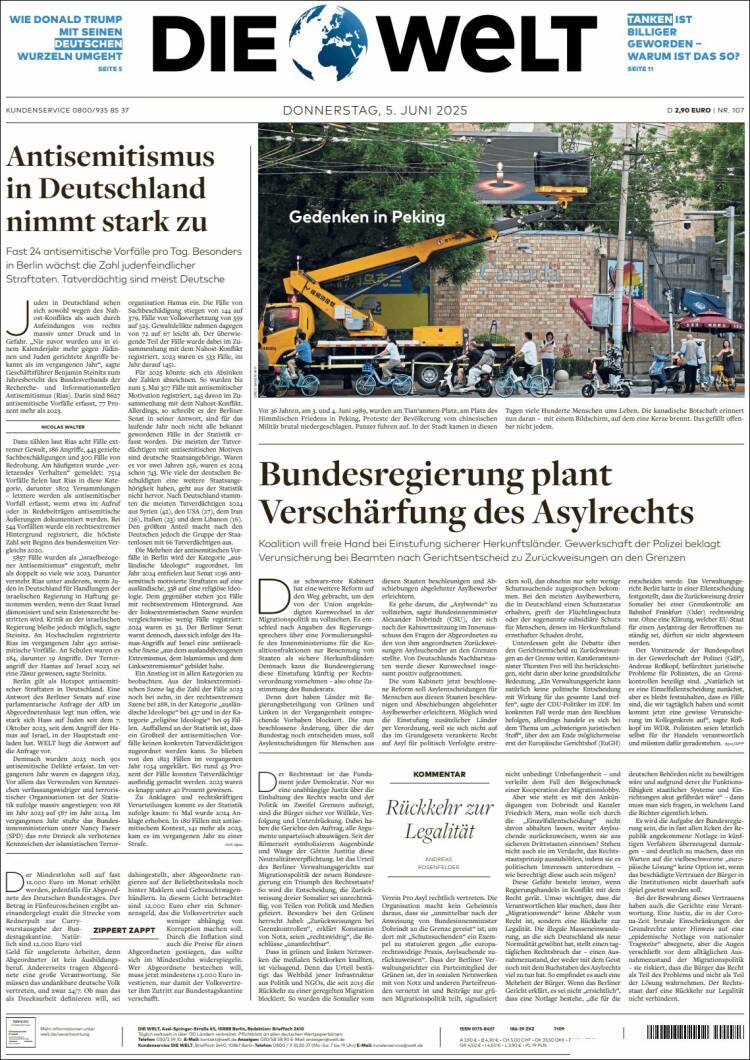 Portada de Die Welt (Allemagne)