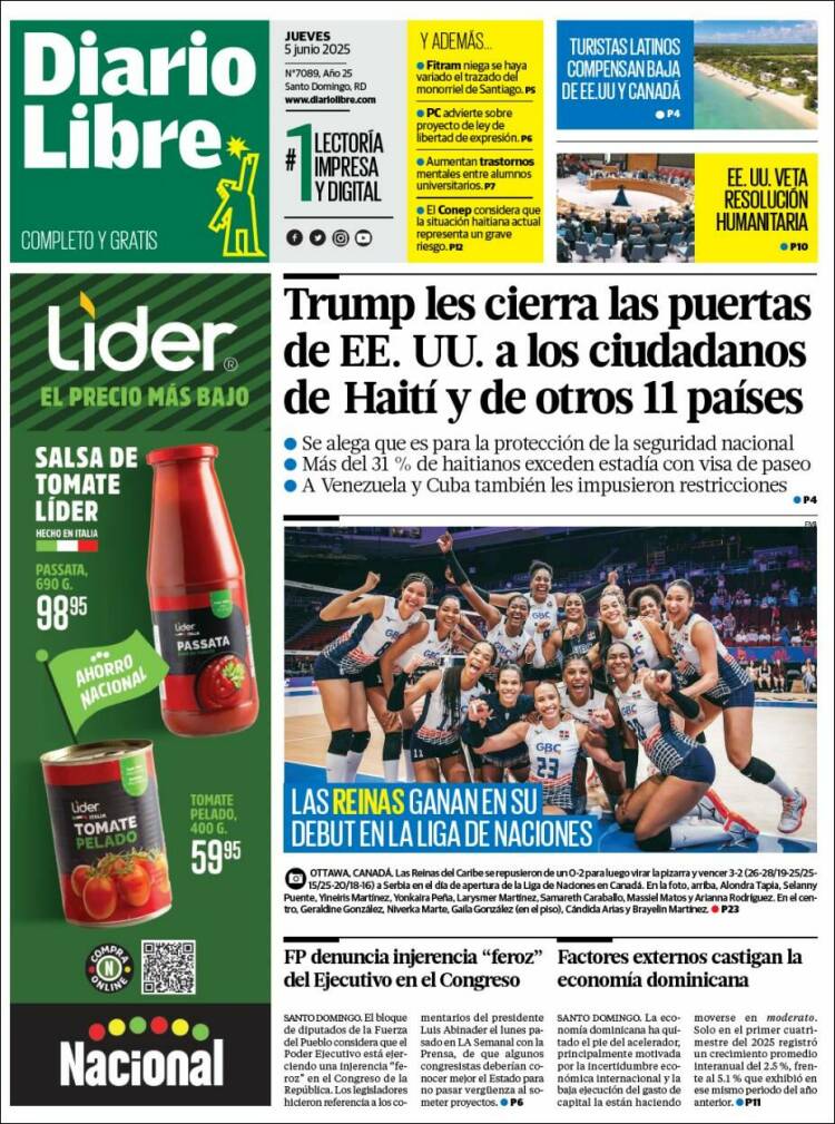 Portada de Diario Libre (R. Dominicana)