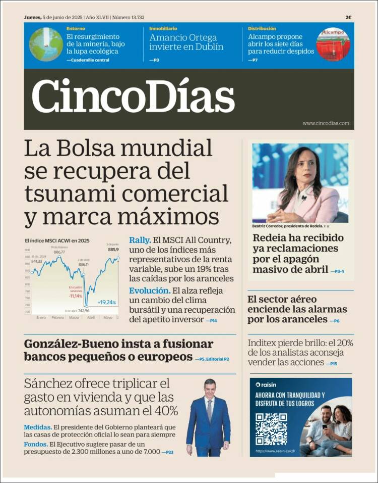 Portada de Cinco Días (Espagne)