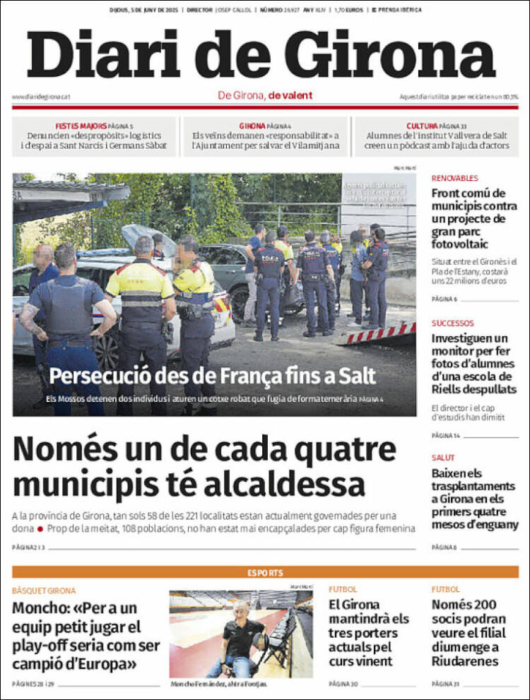 Portada de Diari de Girona (Espagne)