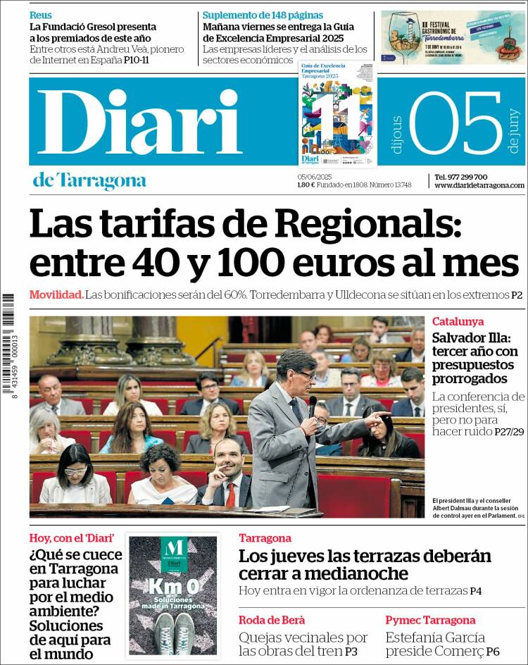 Portada de Diari de Tarragona (Espagne)