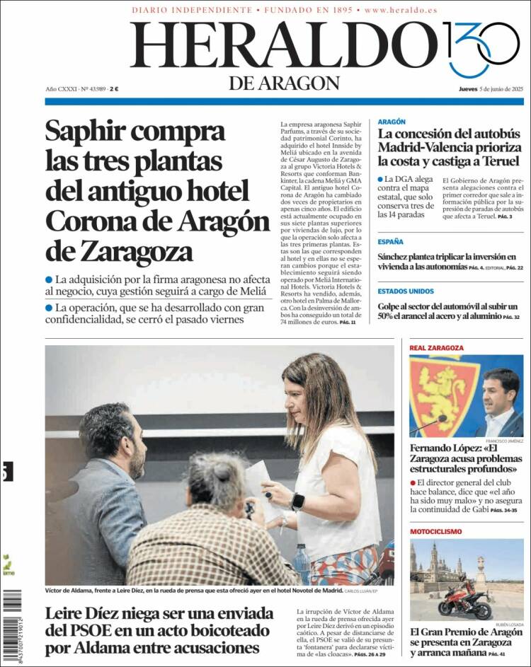 Portada de Heraldo de Aragón (Espagne)