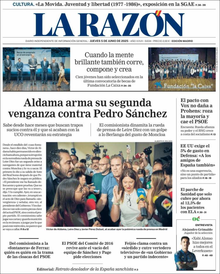 Portada de La Razón (Espagne)
