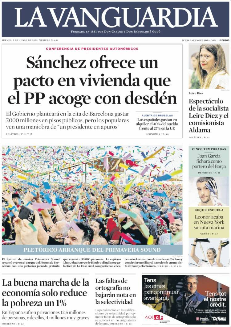 Portada de La Vanguardia (Espagne)