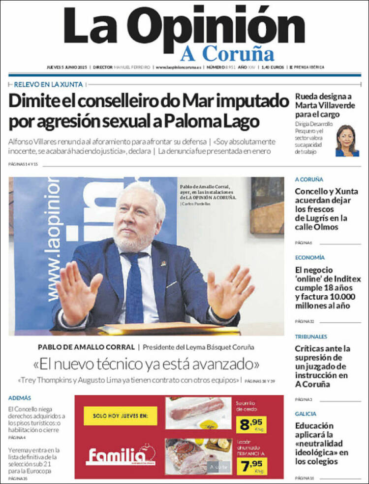 Portada de La Opinión de A Coruña (Espagne)
