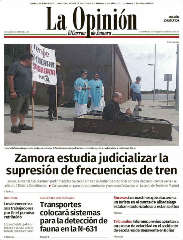 Portada de La Opinión - El Correo de Zamora (Espagne)