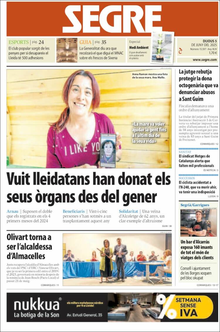 Portada de Segre (Espagne)