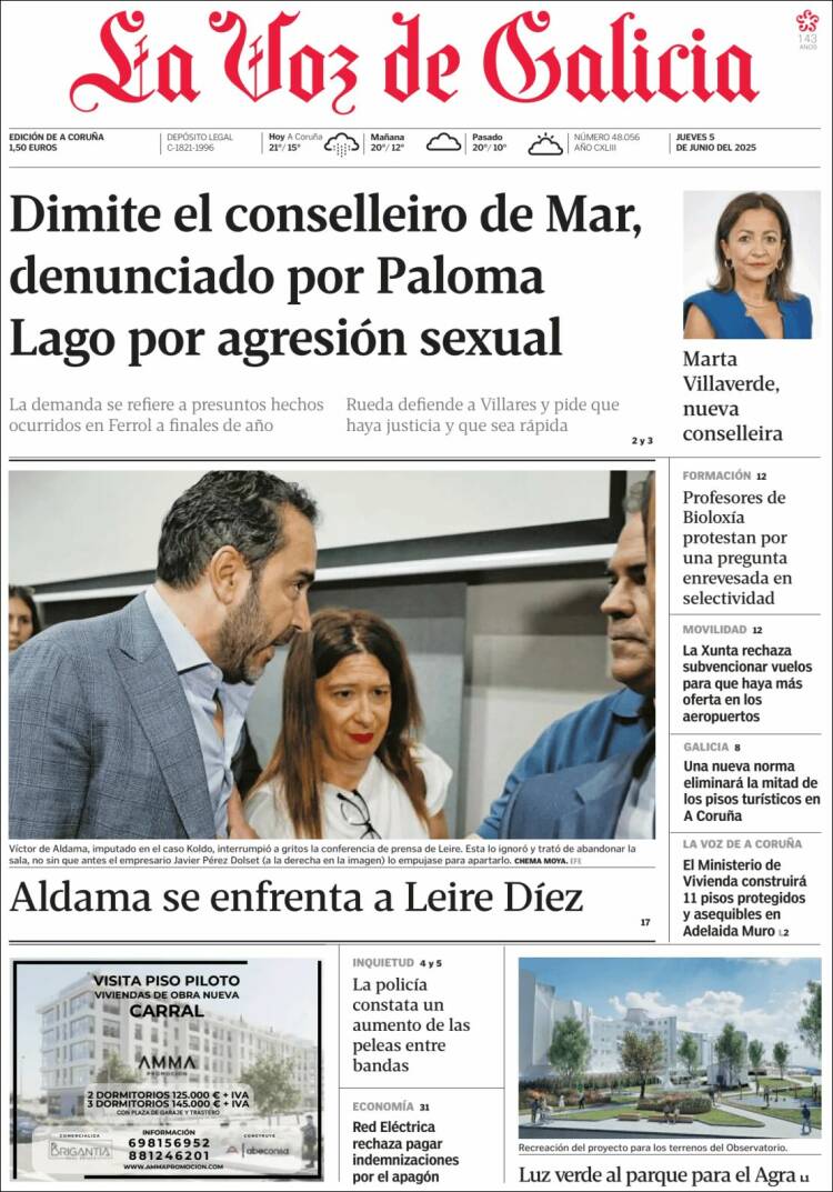Portada de La Voz de Galicia (Espagne)