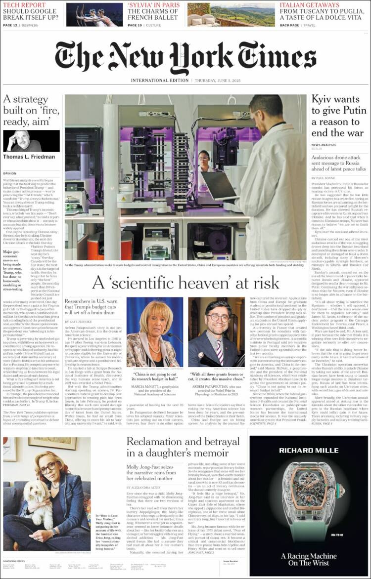 Portada de International New York Times (Europe)
