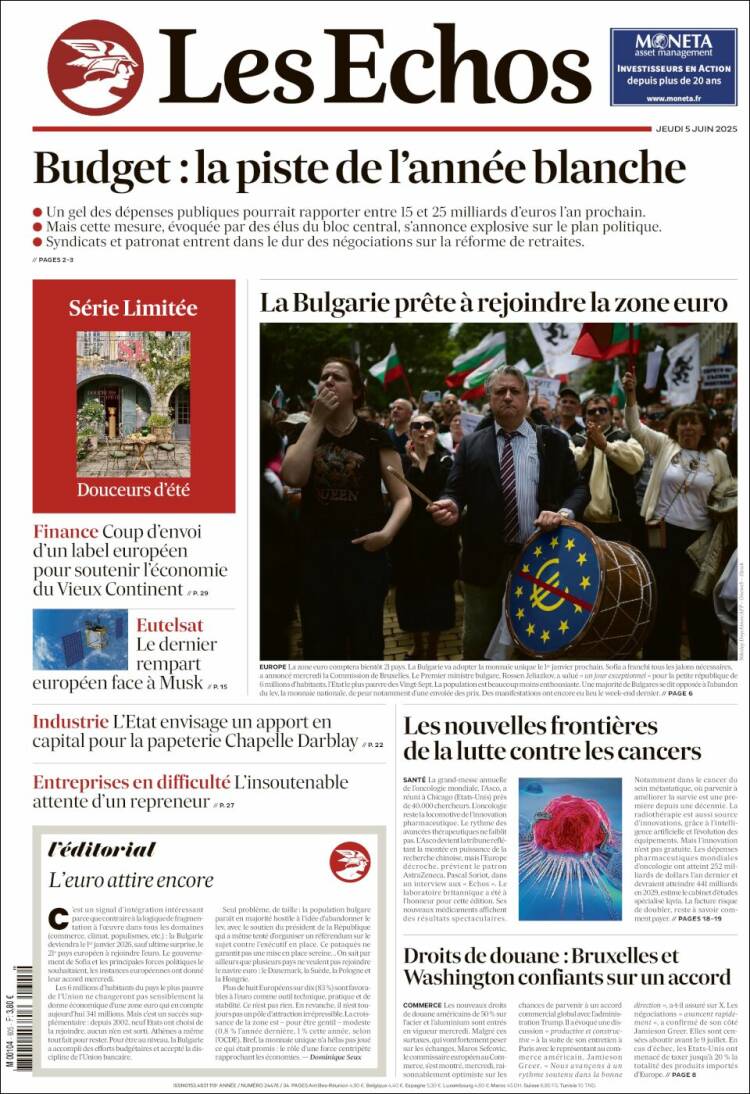 Portada de Les Echos (Francia)