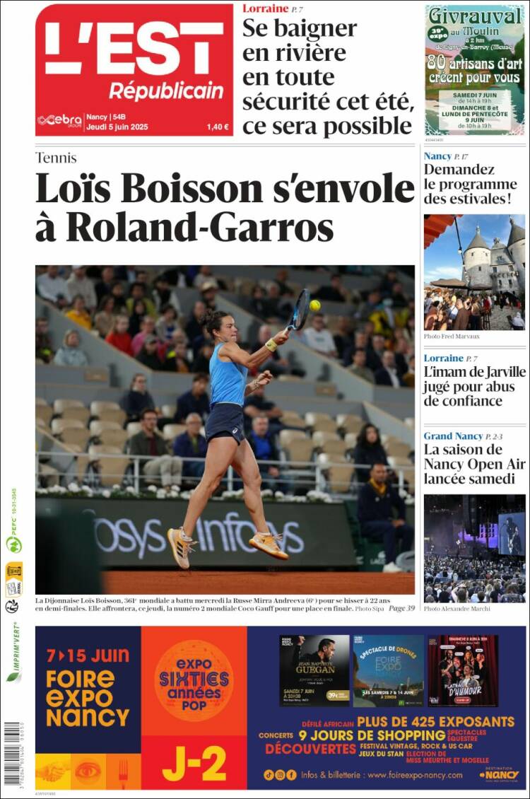 Portada de L'Est Republicain (France)