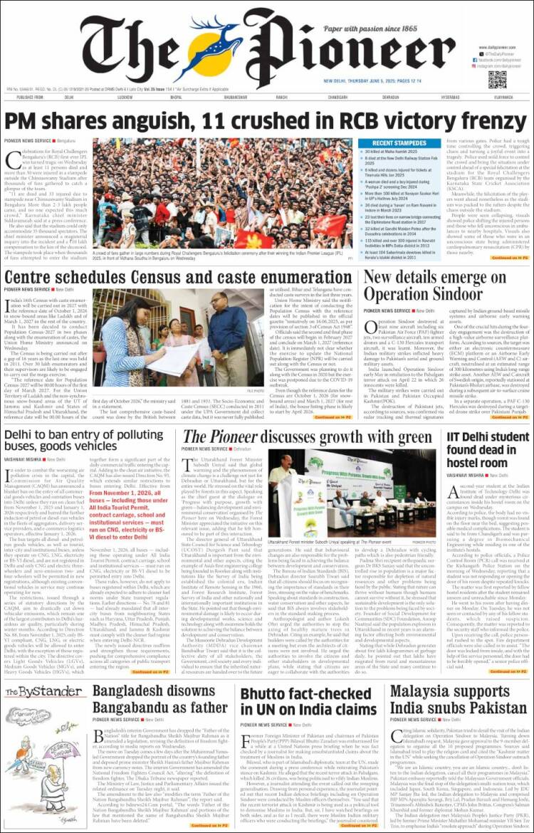 Portada de The Pioneer (India)