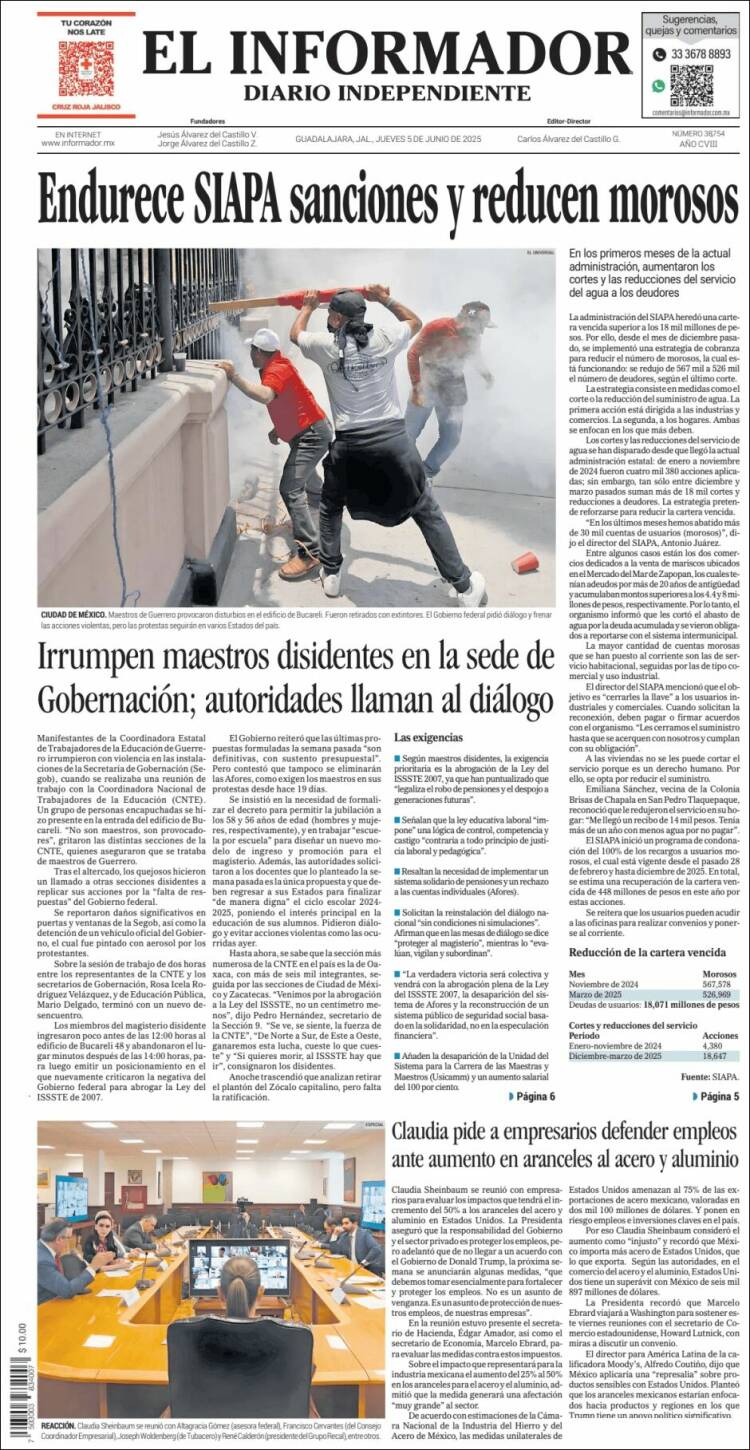 Portada de El Informador (México)