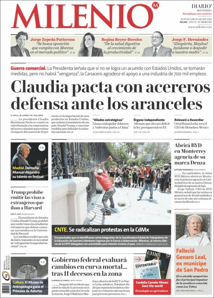 Portada de Milenio de Monterrey (Mexico)