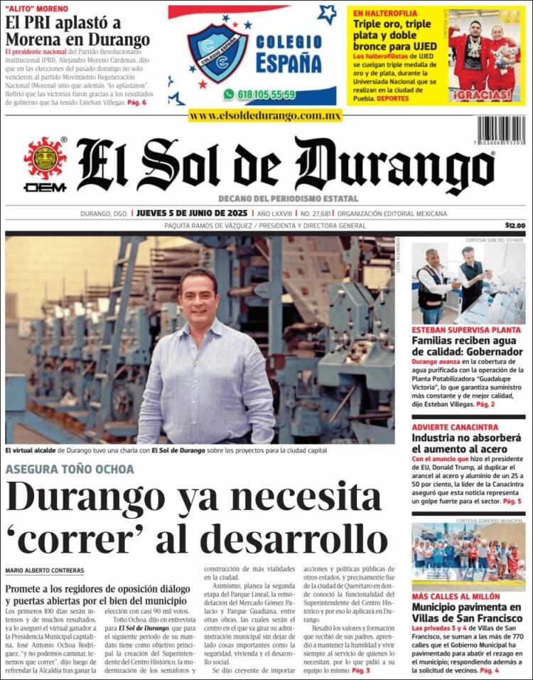Portada de El Sol de Durango (México)