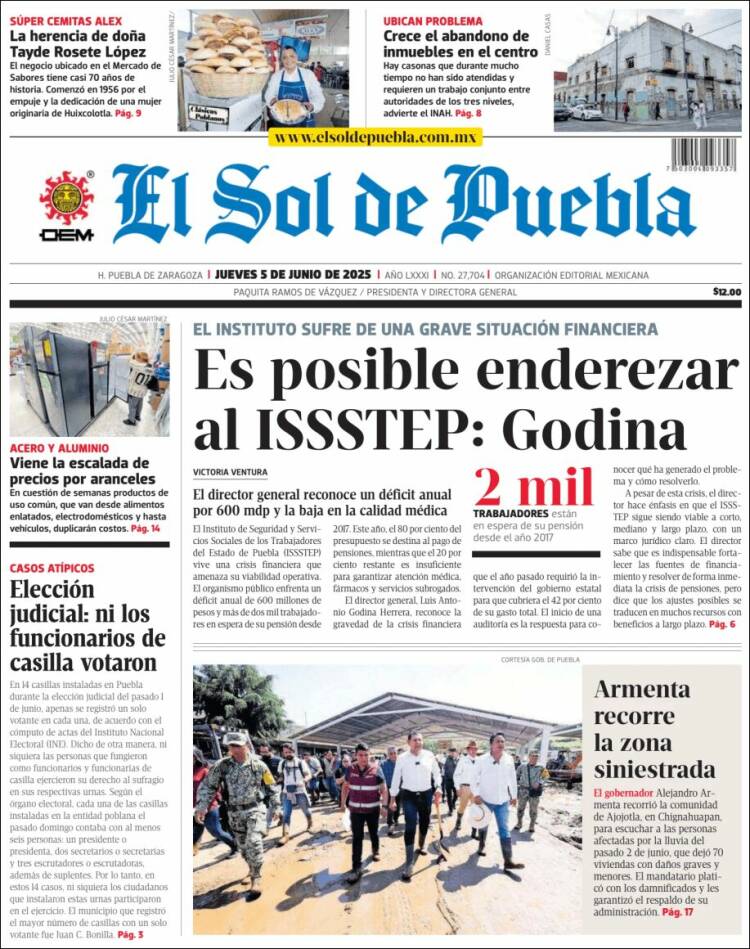 Portada de El Sol de Puebla (Mexico)