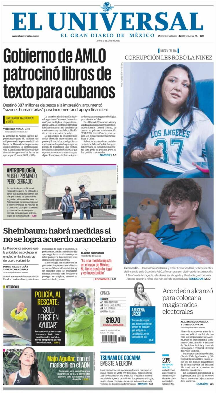 Portada de El Universal (Mexico)