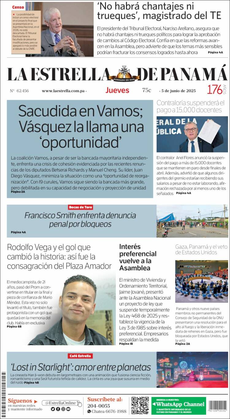 Portada de La Estrella de Panamá (Panamá)